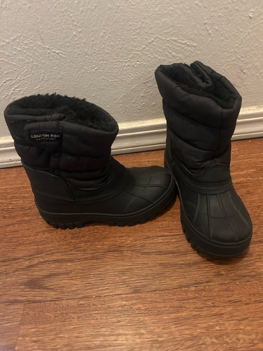 London Fog Black Quilted Faux-Fur Winter Boots